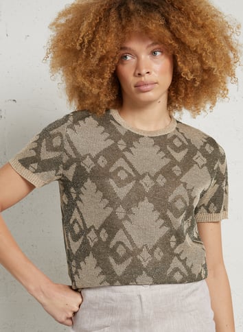 Straight round neck sweater in printed knit MOMONI Green
